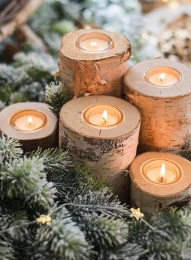 3 PCS Wood Tea Light Candle Holders Tealight Candlestick Hom