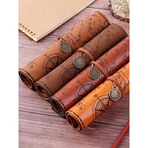 1PC Creative Treasure Map Retro Pencil Case Leather Large Ca