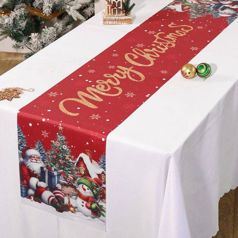 Christmas Santa Snowman Table Runner Christmas Decorations f
