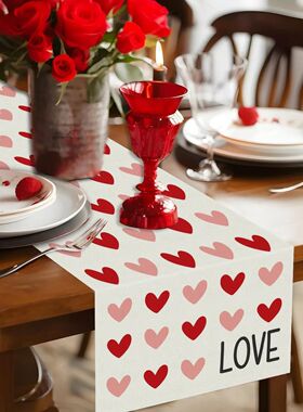 Valentine'S Day Love Heart Linen Table Runners Dresser Scarv
