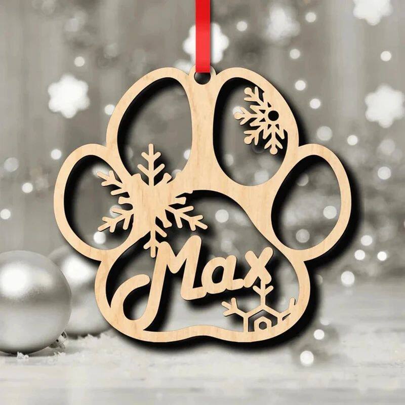 Personalised Christmas Ornaments Home Decor Wooden Dog Paw X