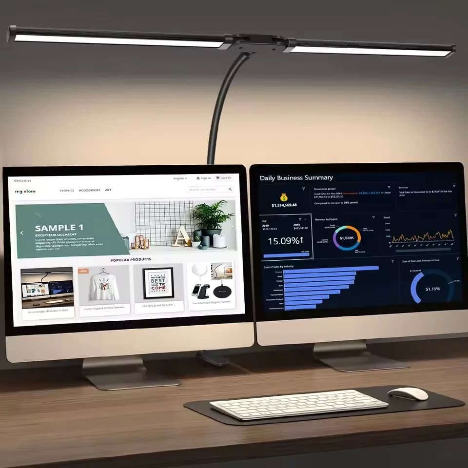 Home Office LED Desk Lamp Double Head Stepless Dimming Eye-C