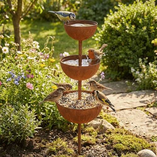 Retro Three-layer Bowl Style Metal Bird Bathtub Courtyard Pl