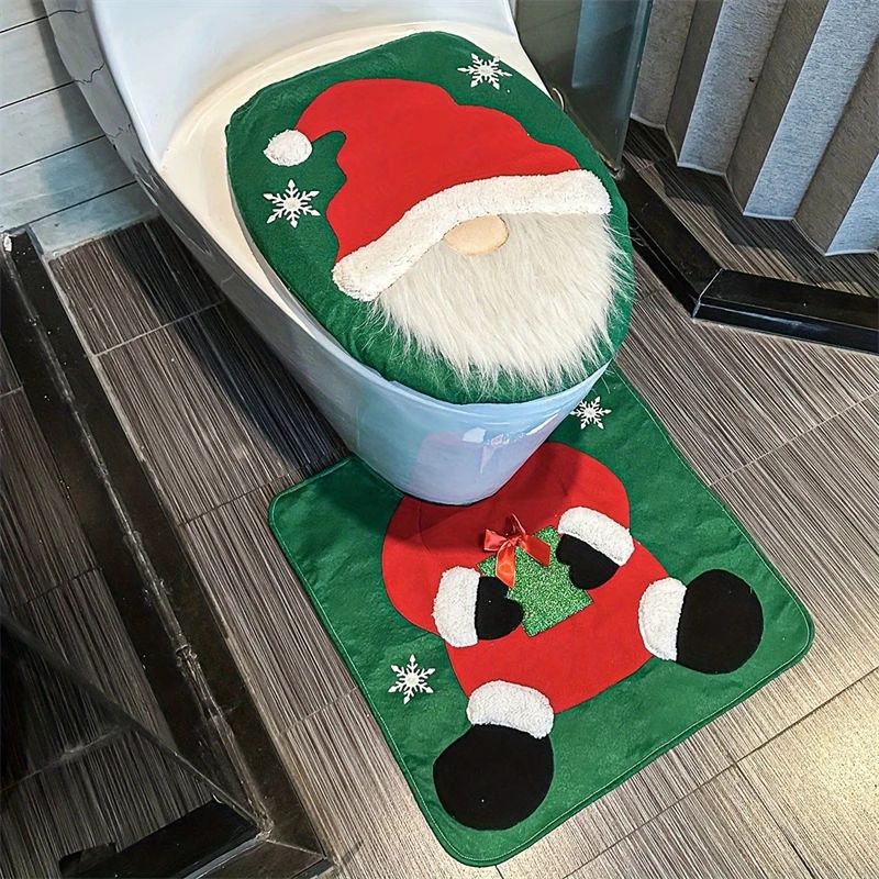 Santa Toilet Seat Cover Set 2PC, Christmas Bathroom Decor Sa
