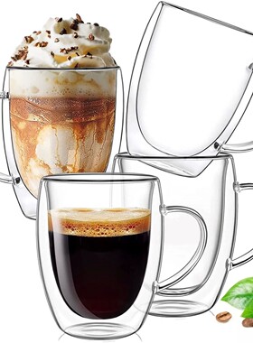 Double Wall Glass Coffee Mugs Milk Mug with Handle Cappuccin