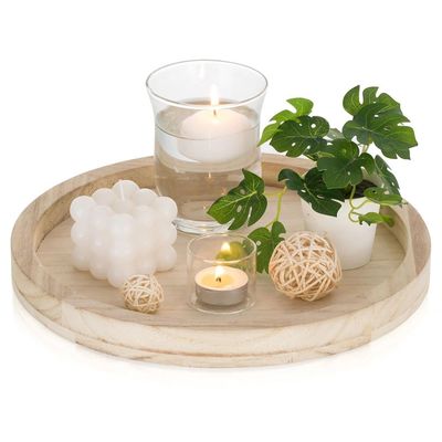 Decorative Wooden Serving Tray Rustic Round Wood Plate Vinta