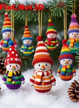 16pcs Color-Coded Knitted-Style Snowman Wooden Ornaments-Chr