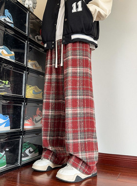 2025 春季新款 内景大码港风直筒格子呢料长裤M-5X HK24845-特P30