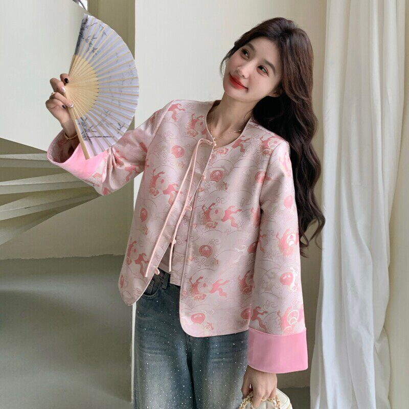 新款！【马上有钱】2026春季国风拼色印花短外套C220-P150K248