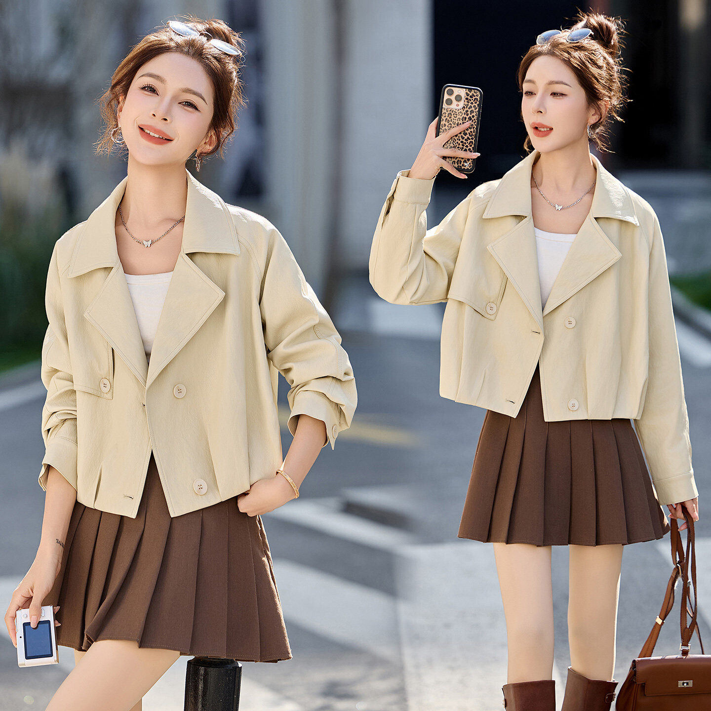 2026春季新款短外套清新俏皮复古气质短款皮衣休闲减龄高级感