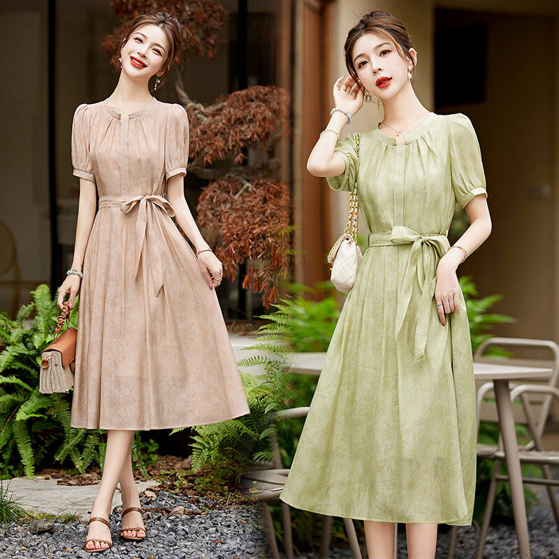 吾爱衣2336款高级感连衣裙女夏季法式收腰气质遮肉小个子裙子