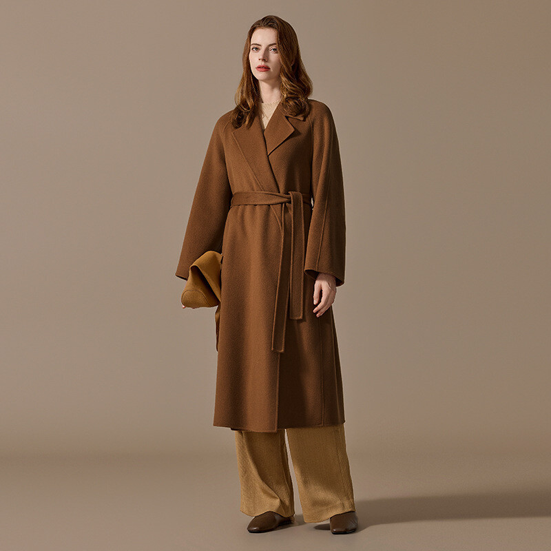 100山羊绒大衣女长款手工缝制双面呢冬季新款宽松高级感毛呢外套