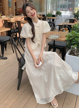 【现货 主推】新中式套装提花盘扣衬衫半身裙两件套5030P145K218