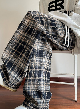 2025 春季新款 内景大码港风直筒格子呢料长裤M-5X HK24845-特P30