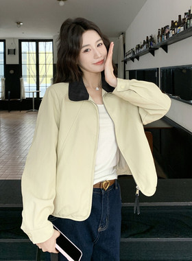 2026春新拼接短款长袖拉链皮衣外套2C215-P135-K218