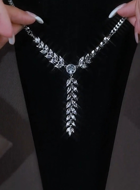 抖音同款麦穗叶子项链女小众设计高级感时尚网红秋冬新款毛衣链潮