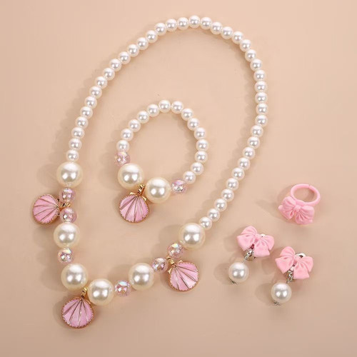 儿童贝壳项链配饰蝴蝶结可爱首饰公主串珠手链女孩戒指套装女童