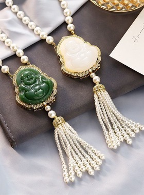 新款时尚百搭项链女长款小众设计毛衣链吊坠大气佛祖配饰合金