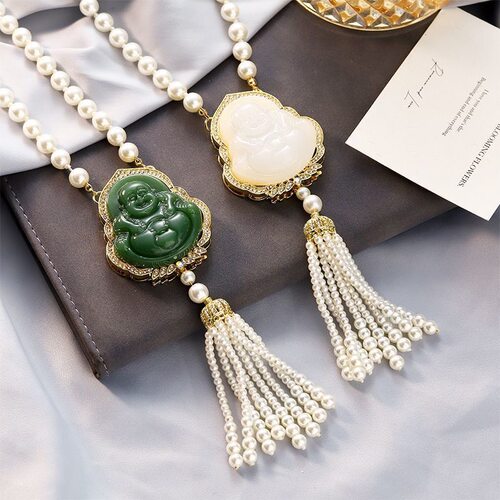 新款时尚百搭项链女长款小众设计毛衣链吊坠大气佛祖配饰合金