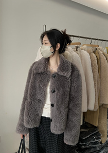 托卡羊羔毛皮草女短款翻领小个子加厚保暖羊剪绒大衣皮毛一体外套