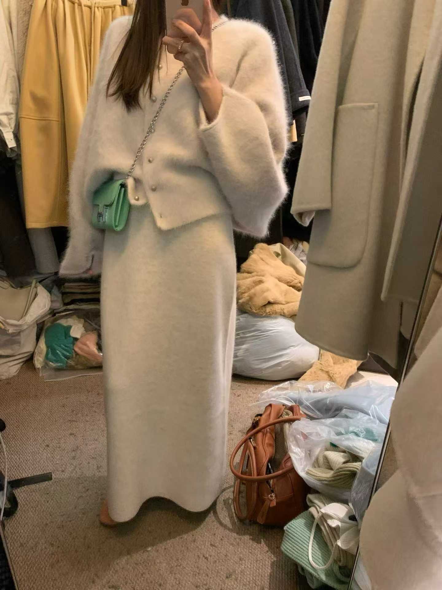 韩系慵懒风洋气套装女秋季新款气质上衣外套设计感半身裙两件套潮