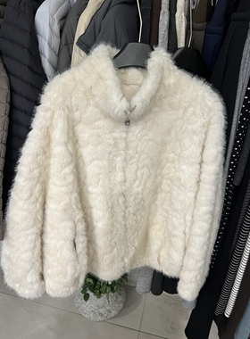 韩系高级感小湖羊立领中长外套女2025冬季新款皮毛一体毛毛大衣