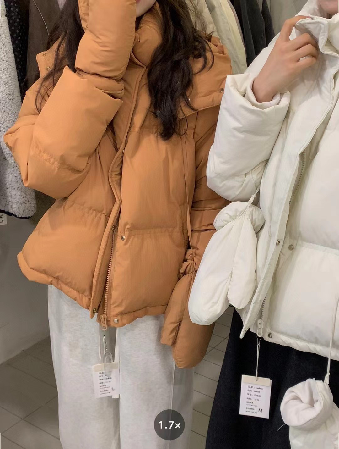 设计感连帽羽绒服女短款韩系小个子时尚加厚保暖白鸭绒外套配手套