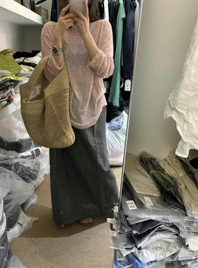 韩系夏新款宽松显瘦麻料防晒衣圆领套头针织衫女长袖软糯轻薄上衣