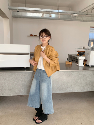 韩系复古圆领拉链PU皮衣外套女2026春季新款百搭显瘦机车夹克上衣