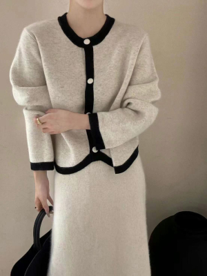 韩国东大门2025秋冬新款撞色蜜熊绒针织开衫女百搭气质高级感上衣