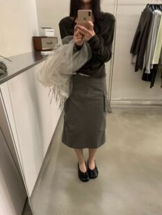 韩国东大门工装风复古高腰多口袋抽褶a字半身裙女秋季时髦中长裙