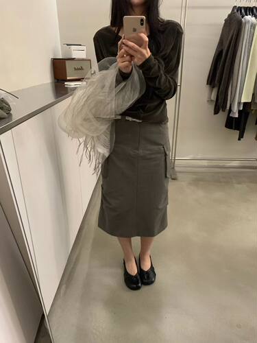 韩国东大门工装风复古高腰多口袋抽褶a字半身裙女秋季时髦中长裙