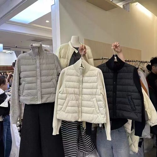 清货 针织立领拼接羽绒服秋冬2026年新款韩版时尚保暖轻薄外套