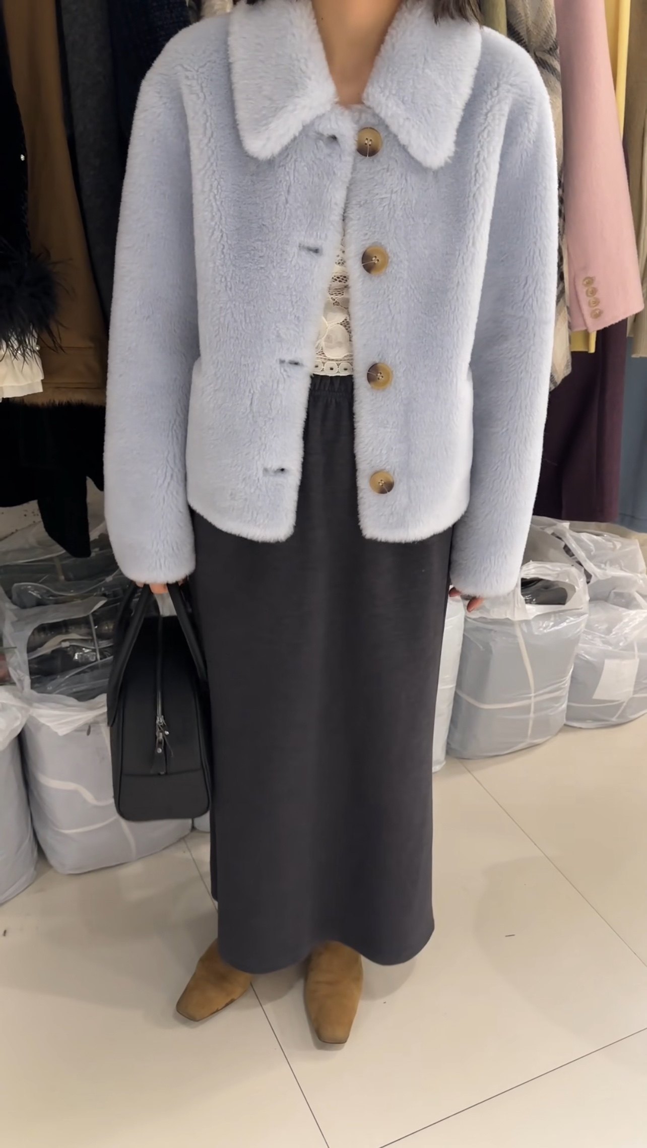 韩国东大门冬新款皮毛一体 雪地小羊 全羊毛短款毛毛外套女皮草