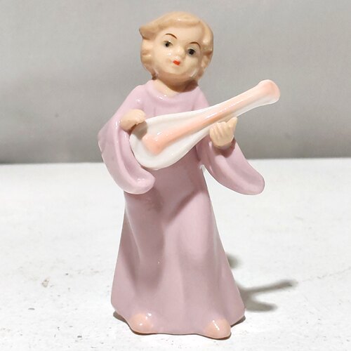 外贸原单 手绘立体浮雕陶瓷釉下彩弹琵琶小天使 工艺品 摆件 瓷偶