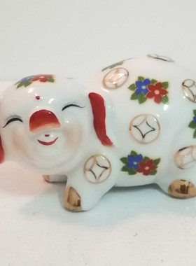 外贸出口原单尾货描金手彩绘全瓷 可爱金钱猪 摆件创意礼品工艺品