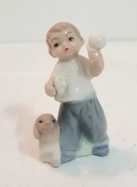 外贸出口原单尾货 人工手绘 男孩与小狗 陶瓷摆件 创意礼品工艺品