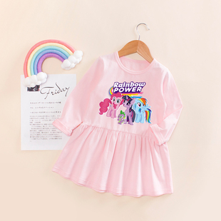 独角兽裙子女童衣服2026秋季新款纯棉长袖连衣裙小马女宝宝T恤裙