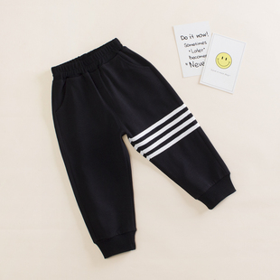 儿童春秋四条杠裤子男童宽松帅气运动裤女童时髦卫衣宝宝韩系童装