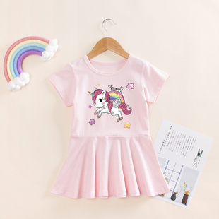 洋气可爱纯棉裙子独角兽衣服 宝宝儿童时尚 女童连衣裙2025夏季 新款