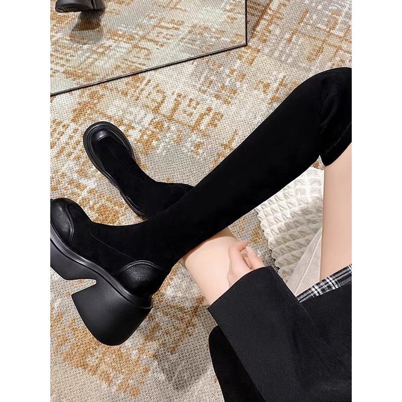 品牌撤柜真皮过膝靴长靴女2025年秋冬粗跟长筒靴瘦瘦弹力高筒靴