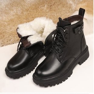 大东妞清仓厚底马丁靴女冬季加绒短靴真皮羊毛棉鞋雪地靴棉靴皮鞋