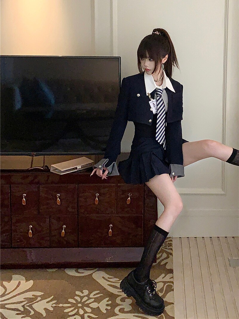 HALLOWEEN COS OOLONG GIRLS AMERICAN BABES BLAZER VEST SHIRT DAUGHTER COLLEGE STYLE UNIFORM SET