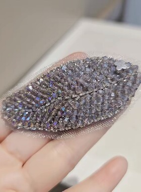 海家西子璀璨工艺水晶叶子发夹手工缝制气质BB夹边夹刘海夹发饰女
