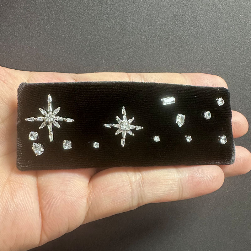 西子饰品优雅复古高级感丝绒锆石雪花弹簧夹马尾发夹扎发头饰发饰