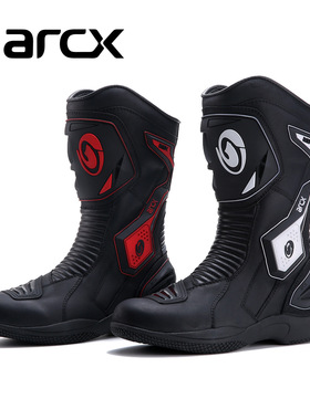 2025雅酷士/arcx摩托车黑红色鞋子男中帮牛皮骑士鞋赛车靴子骑行