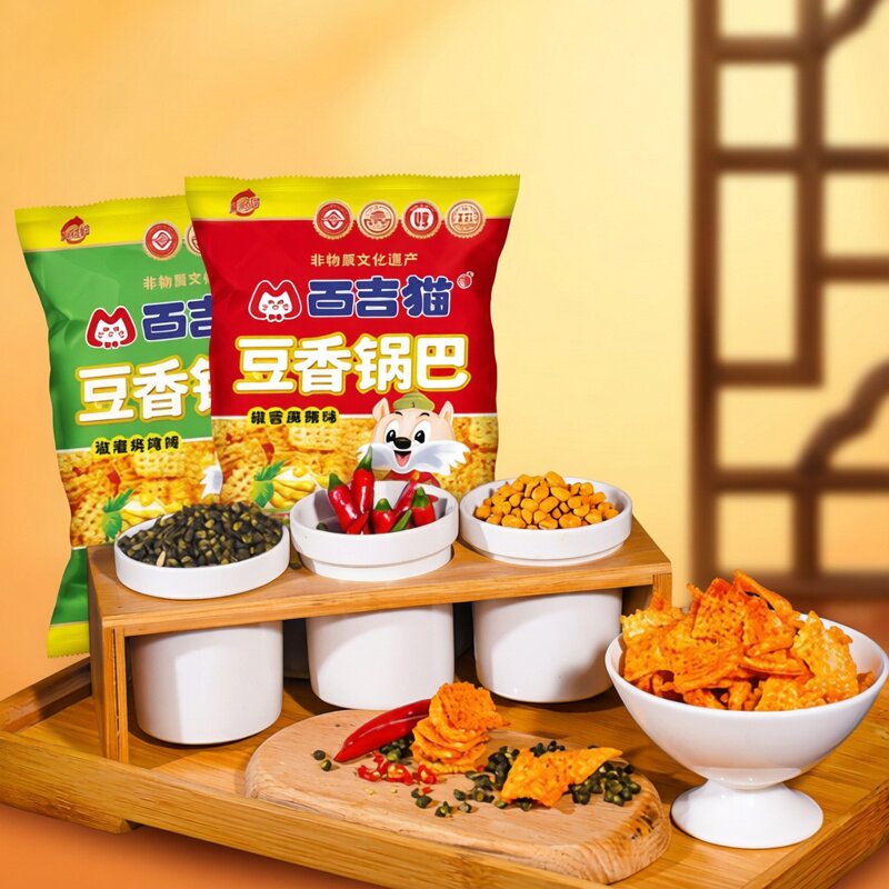 百吉猫豆香锅巴西安名吃烧烤麻辣味8090怀旧零食追剧解馋零食锅巴