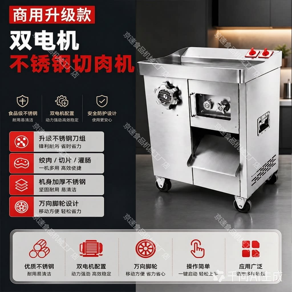 京速商用双电机绞肉机切片一体机