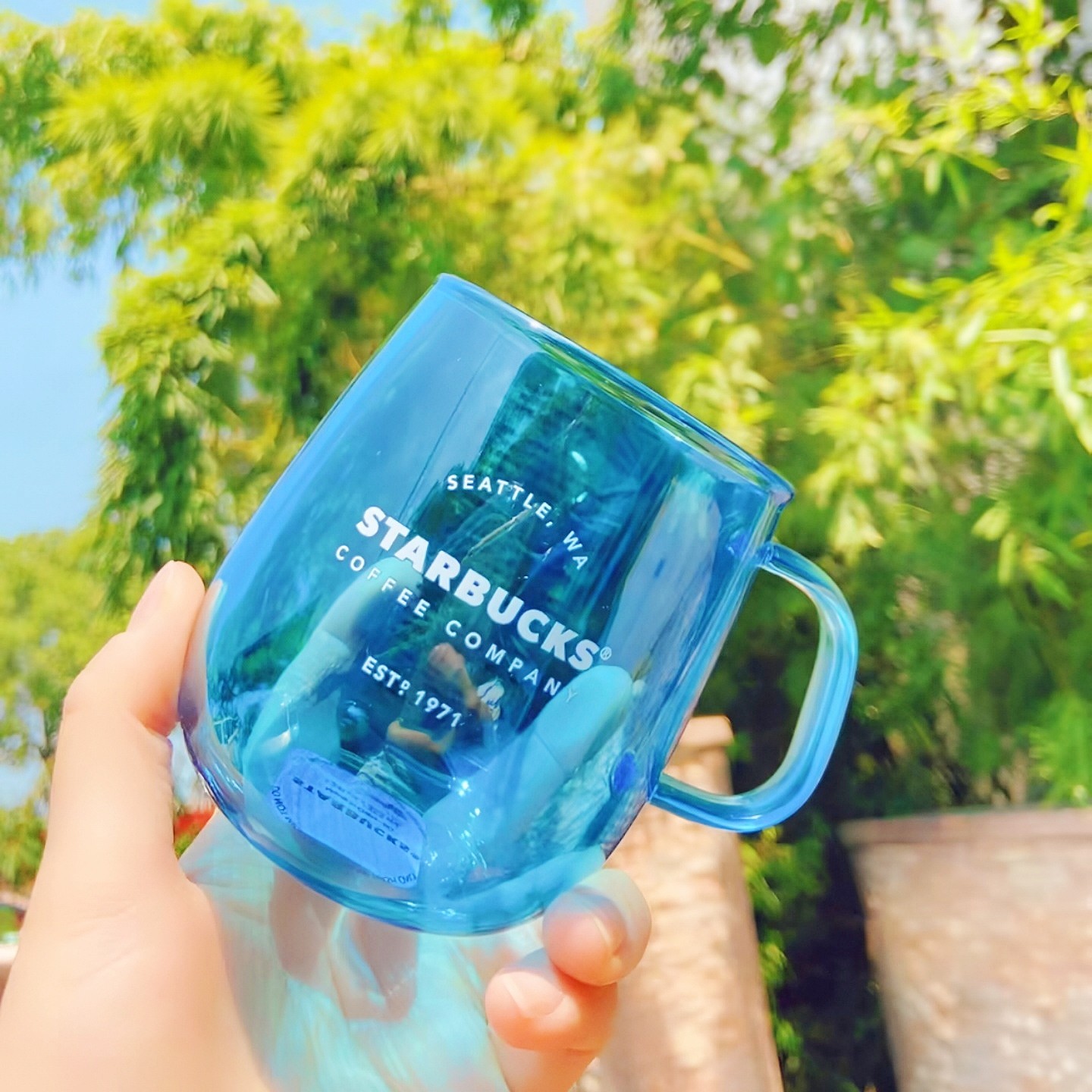 星巴克杯子清仓特价优惠简约日本蓝色玻璃杯桌面水杯高颜值透明杯