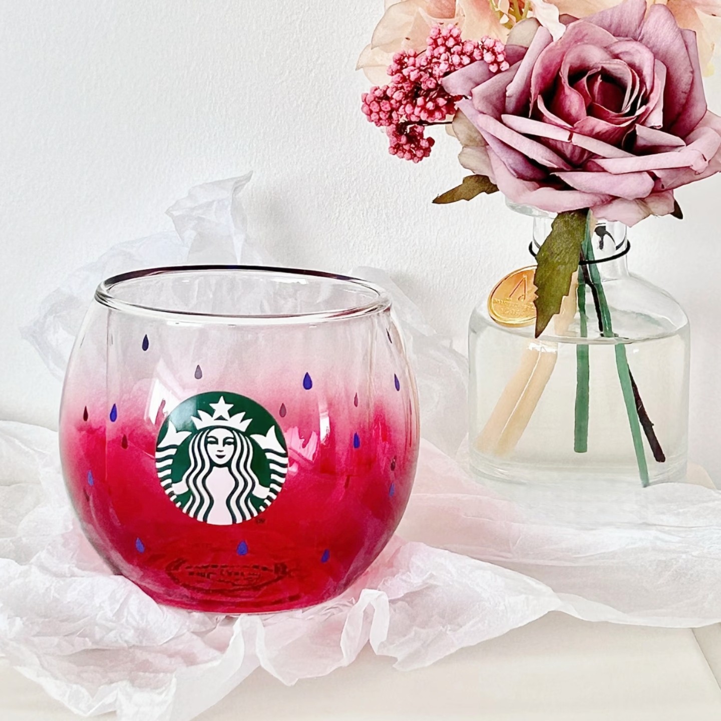 星巴克杯子清仓特价优惠简约高颜值可爱渐变273ml西瓜双层玻璃杯